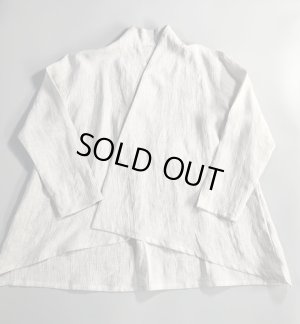 画像1: 白椿オリジナル『着物衿ブラウス』リネン　ストライプ　完成品