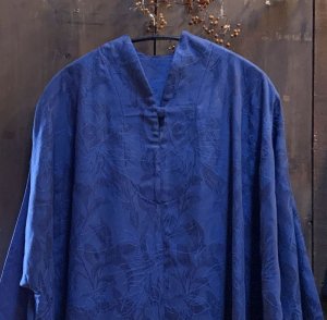 画像2: 白椿 オリジナル　『初夏のワンピース　一つボタン』ジャガード織　ブルー　完成品