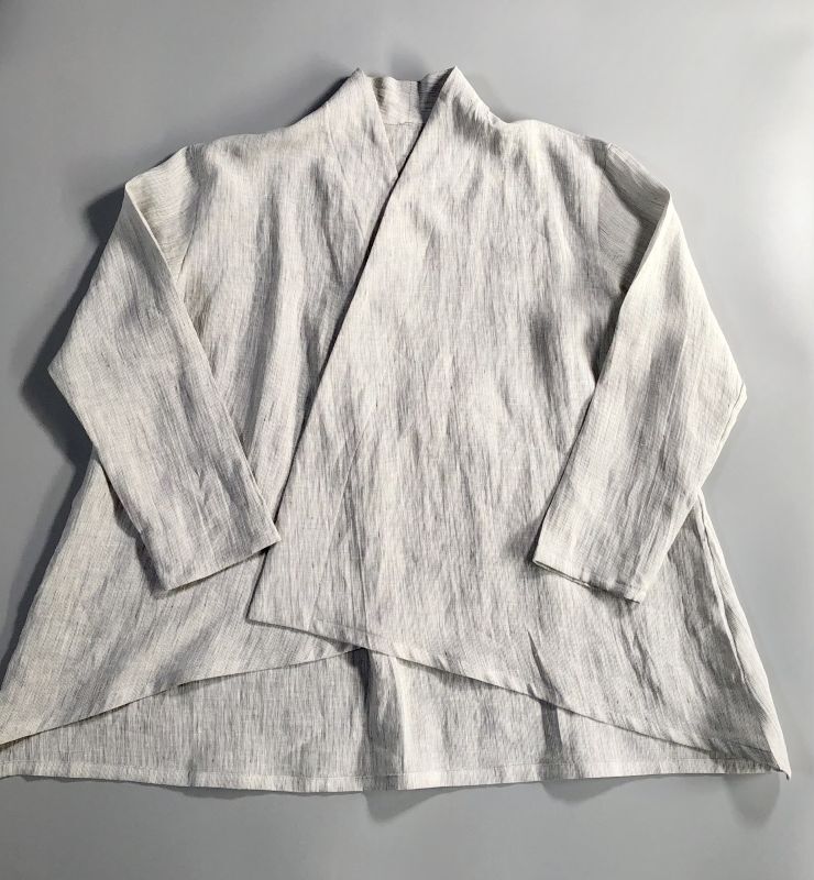 白椿オリジナル『着物衿ブラウス』リネン　ストライプ　完成品
